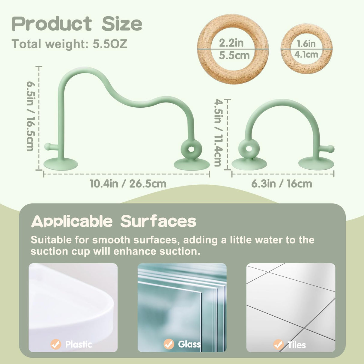 oiimllby Baby Teething Toy, High Chair Suction Cup Toys for Infant Toddlers 0-6M, Food Grade Silicone Teether, Educational Parent-Child Baby Toys, Montessori Sensory Toy for Babies 6-12Months (Green) oiimllby