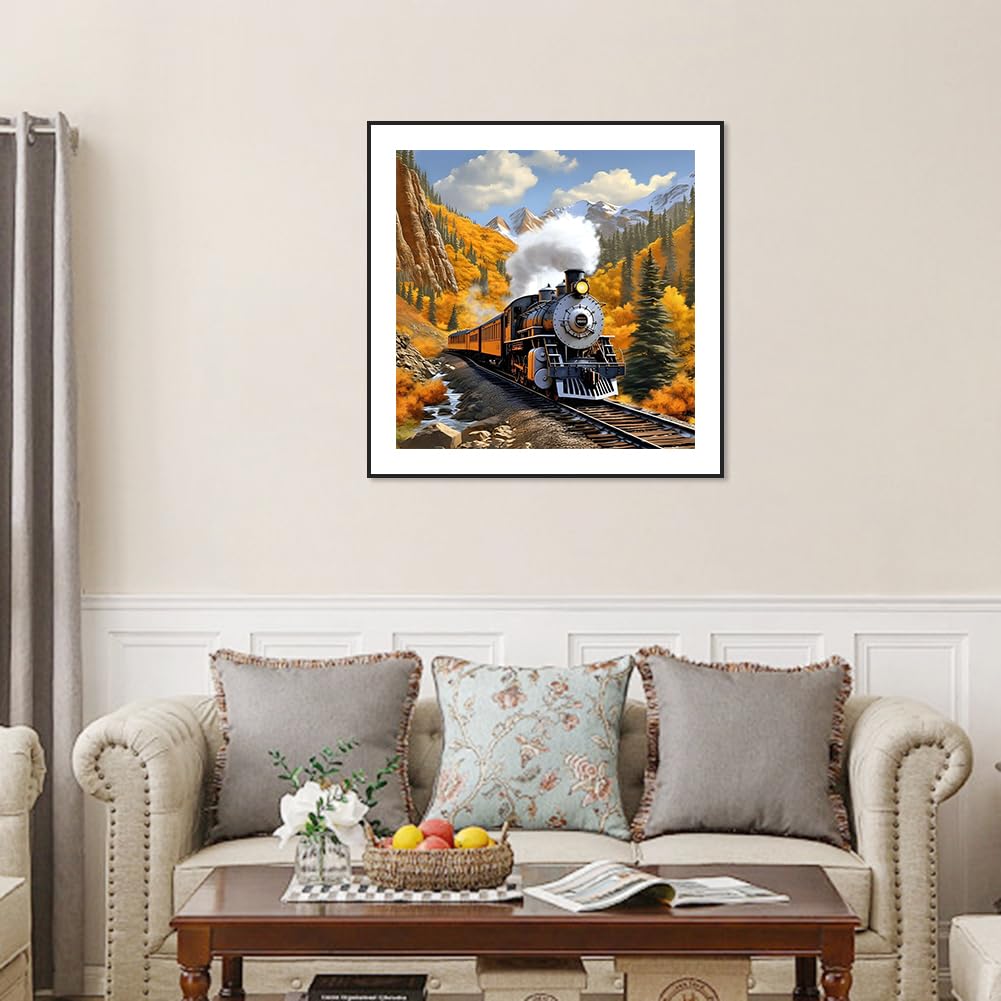 Stalente Diamond Painting Kits for Adults Train, 5D DIY Diamond Art Kits for Beginners Round Full Drill Diamond Painting for Home Wall Decoration Gift 12×12inch Stalente