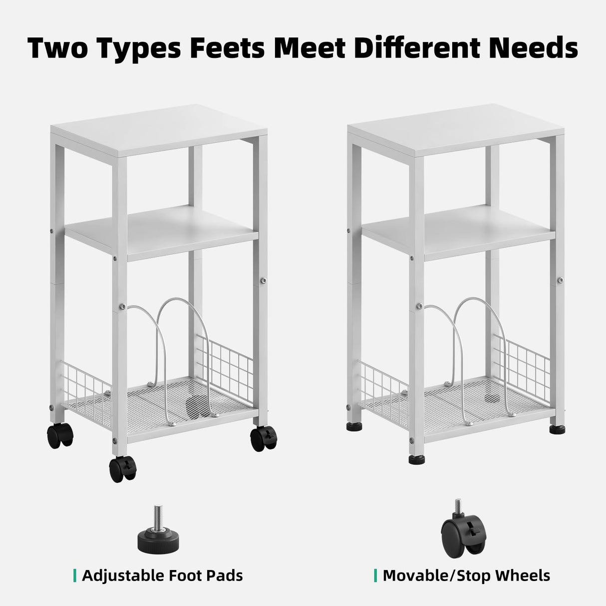 Kalrin Small Side Table, 3 Tier Moveable Small End Table, Record Player Stand with Records Shelf, Tall Nightstand for Bedroom, Living Room, Sofa, Office, Bathroom (Pure White) Kalrin