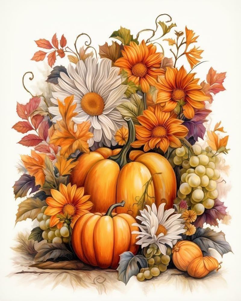 MjhRcll Fall Paint by Numbers for Adults,Pumpkins Paint by Numbers Kits for Beginner,Happy Fall Paint by Number on Canvas for Holiday Home Wall Decor 16X20 Inch MjhRcll