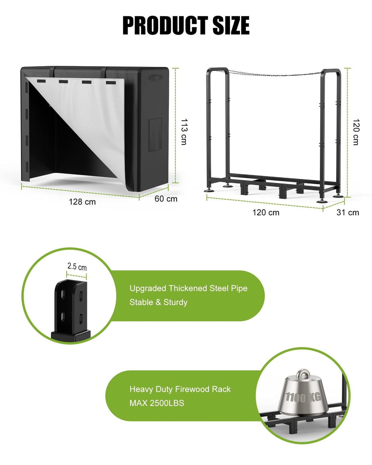 Brightown 4FT Firewood Rack Outdoor with Cover, Indoor Wood Rack for Firewood, Waterproof Fire Wood Holder Outside, Adjustable Heavy Duty Logs Stand Brightown