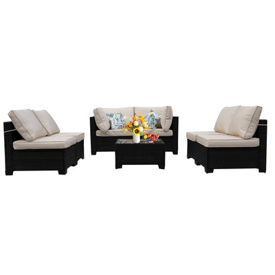 Ophelian 7 Pieces Outdoor Sectional Rattan Wicker Patio Furniture Set Conversation Sets with Cushion for Balcony Lawn and Garden, Brown/Beige