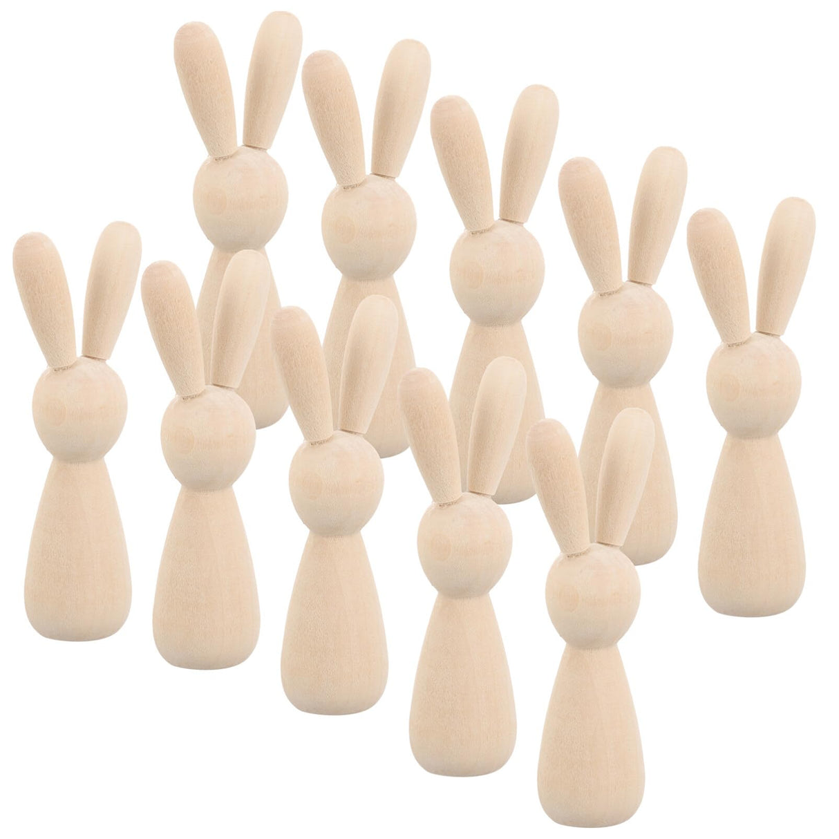 STOBOK 10pcs Unfinished Wooden Peg Dolls Easter Rabbit Statue Bunny Figurines Blank Natural Wood Peg Figures Animal Doll Bodies to Paint Cake Topper for Art Chess Pieces STOBOK