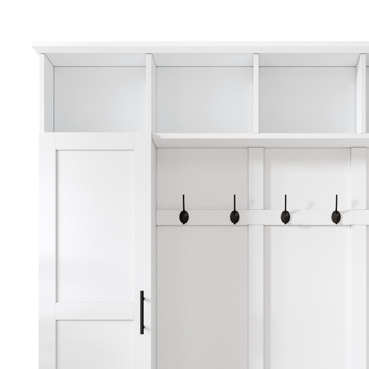 Entryway Hall Tree with Bench and Storage, 3-in-1 Hall Tree with 6 Coat Hooks, 2-Tier Shoe Storage, Top and Side Storage for Hallway, Entryway, Farmhouse White Harper & Bright Designs