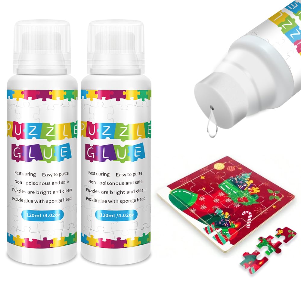 Puzzle Glue, Clear with Sponge Applicator, Quick Dry, Easy to Apply Puzzle Glue and Frame, Puzzle Saver Glue for 1000/1500/3000 Pieces Jigsaw Puzzles Glue 【Total 2 Bottles - 240ML(8oz)】 GRLELOU