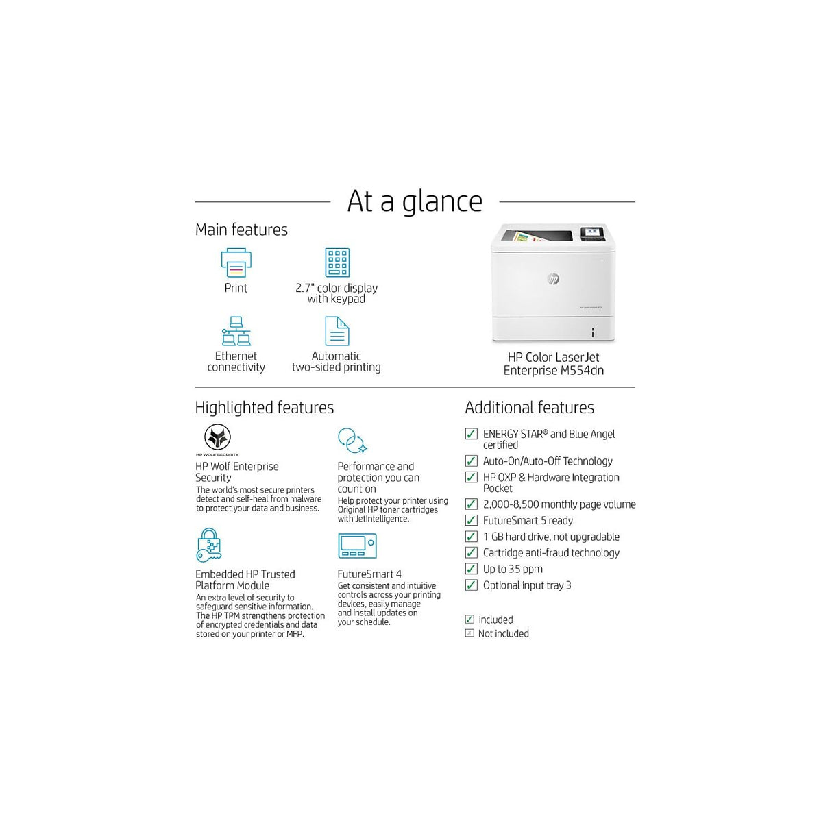 HP Color LaserJet Enterprise M554dn Duplex Printer (7ZU81A),White HP