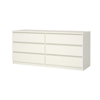 Tvilum 6 Drawer Double Dresser, Bedroom Furniture, Handle-free Drawers, Contemporary, White