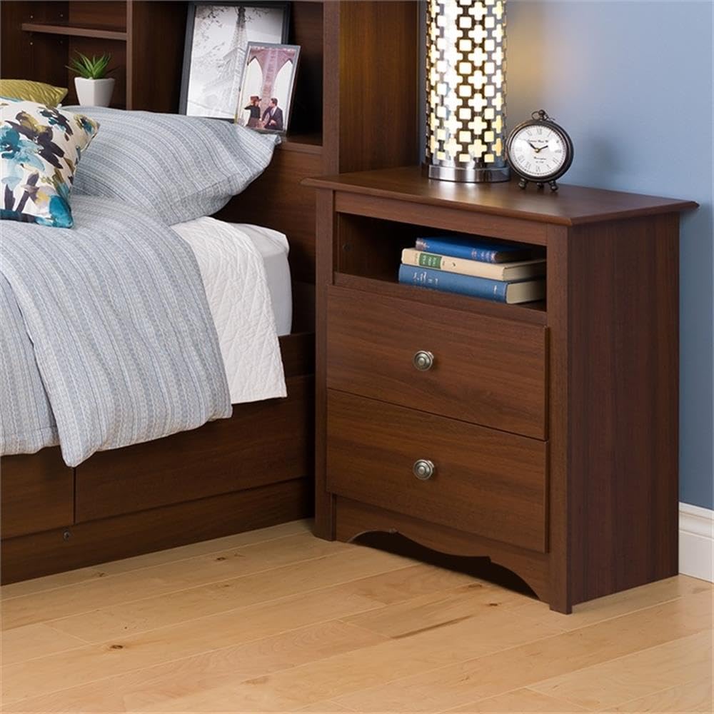 Prepac Sonoma 2 Drawer Nightstand: Elegant Bedroom Furniture, Bedside Table with Open Shelf, 23.25"W x 16"D x 28"H, Cherry Prepac