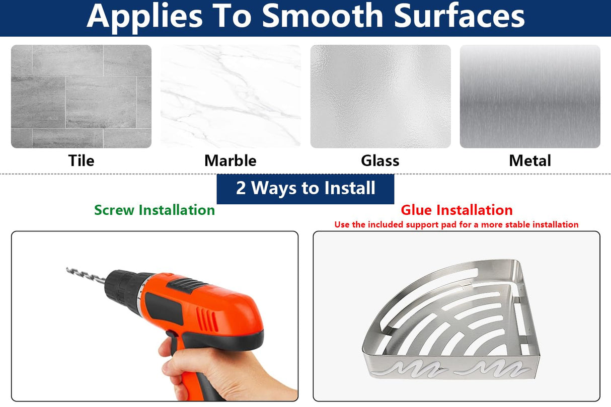 NearMoon Bathroom Shower Caddy 2 Pack, No Drill 304 Stainless Steel Shower Organizer with 2 Hooks (Corner Shelf, Brushed Nickel) NearMoon