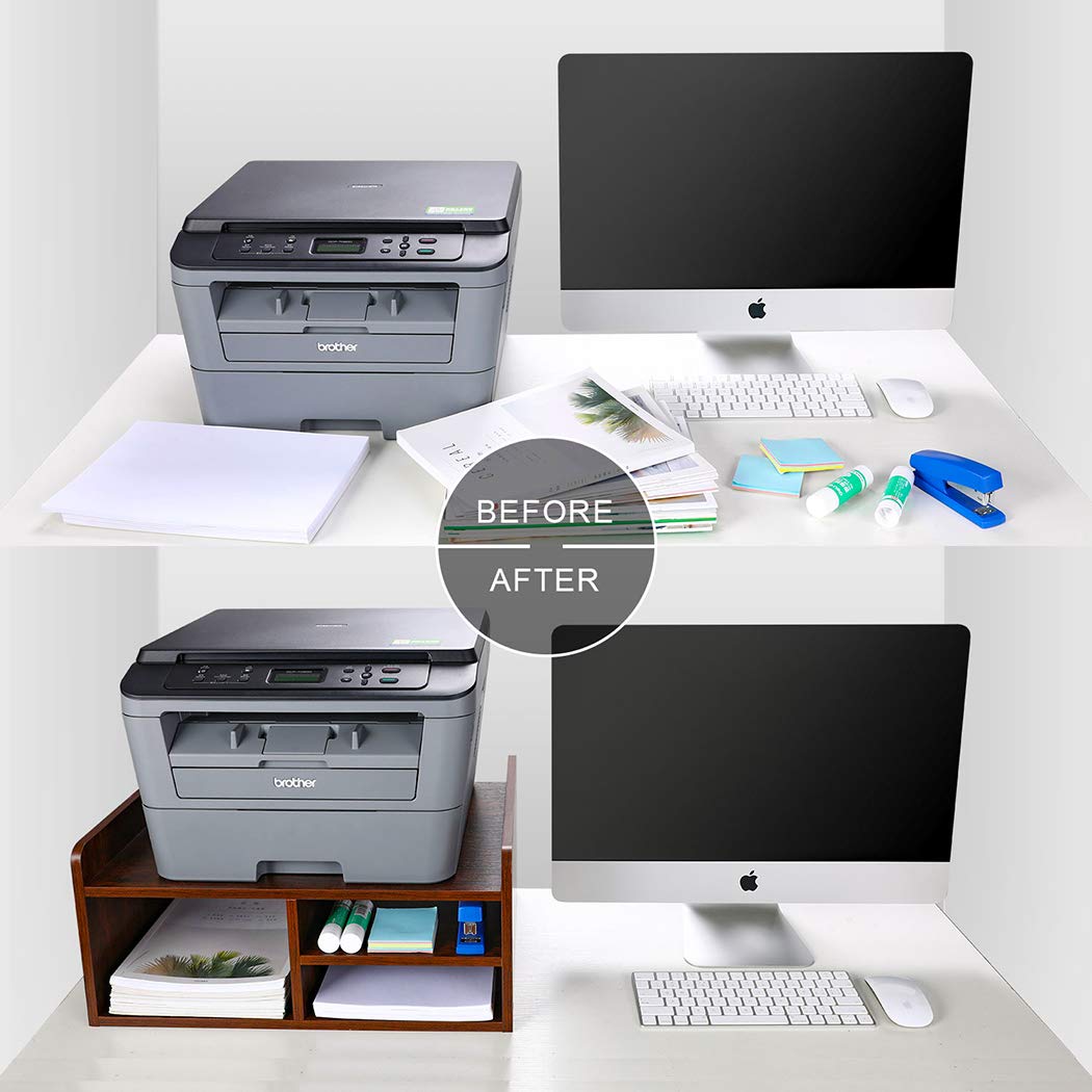 PAG Desktop Printer Stand with Storage, Paper Storage Holder Rack for Desk, Wooden Printer Organization for Home/Office, Retro Brown PAG