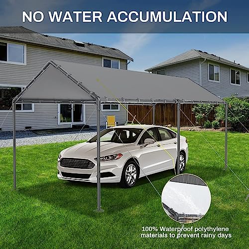 Carport Canopy 10x20 Heavy Duty, Metal Carport Waterproof Carport Garage Tent Outdoor for Car Tuck Boat SUV Party (Grey) gaildon