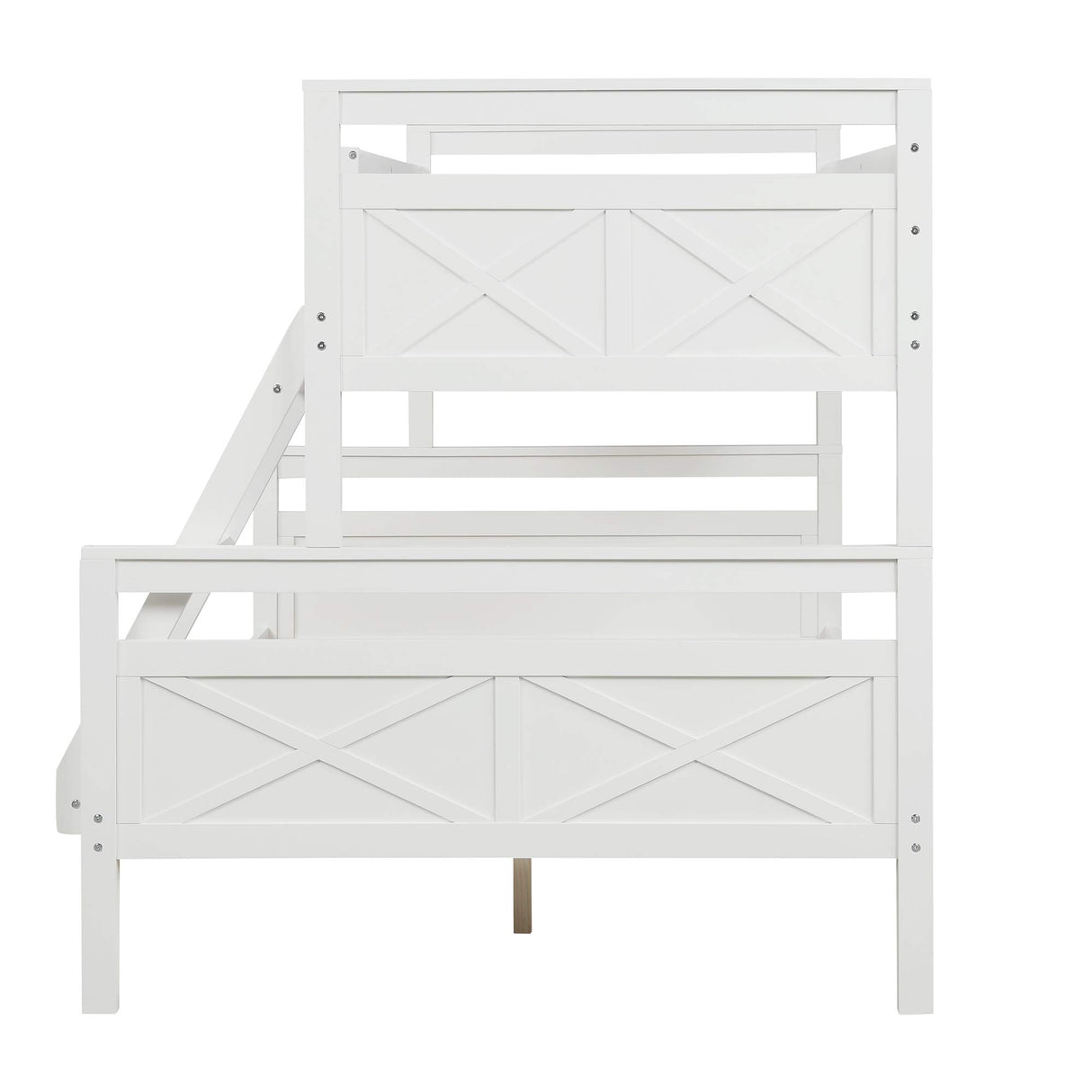 Bellemave White Twin Over Full Solid Wood Bunk Bed with Ladder and Guardrails Bellemave