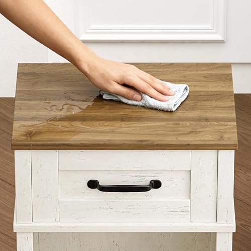 YAUKTAK White Farmhouse Nightstand with Drawer, Small Wooden Bedside Table, White End Table, Bedroom Side Table with Storage, Rustic Wood Night Stand LET512WR YAUKTAK