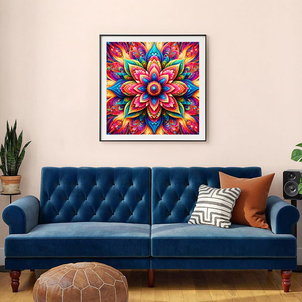 FHBUBPUP 5D Diamond Painting Kits for Adults, Mandala Diamond Art Kits for Beginners - DIY Full Drill Round Diamond Dot Gem Art Flower, Craft Gift Suitable for Home Wall Decoration 12×12Inch FHBUBPUP