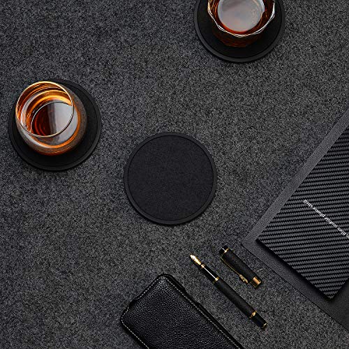 Absorbent Coasters for Drinks with Holder - 6packs, Silicone Coasters with Soft Felt Insert, Black MECOWON