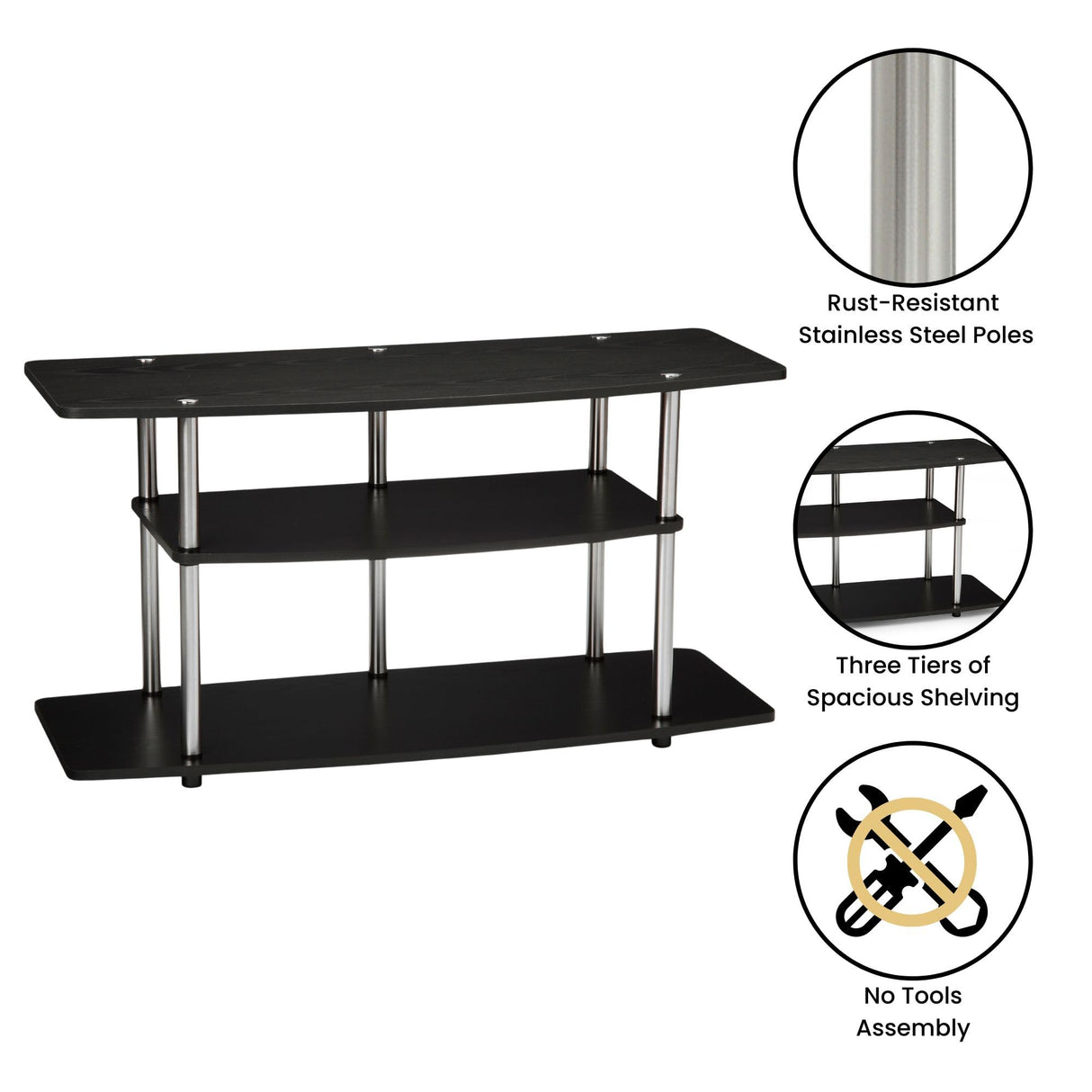Convenience Concepts Designs2Go No Tools 46 inch 3 Tier Wide TV Stand, Black Convenience Concepts