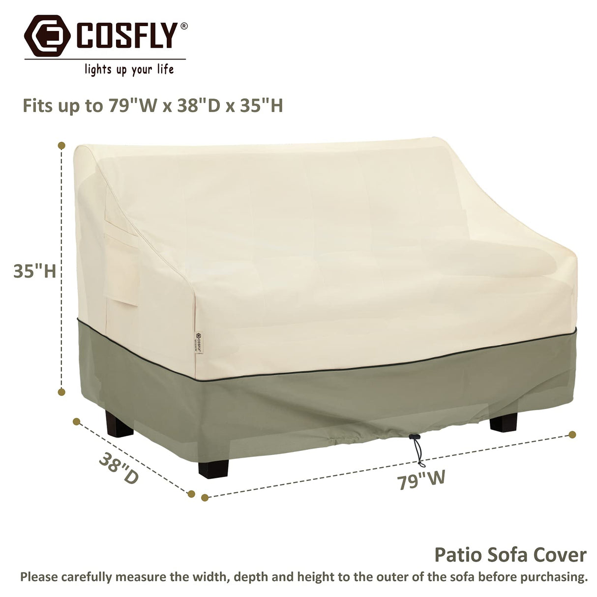 COSFLY Patio Furniture Covers Waterproof, Outdoor 3-Seater Sofa Cover Heavy Duty Fits up to 79W x 38D x 35H inches COSFLY