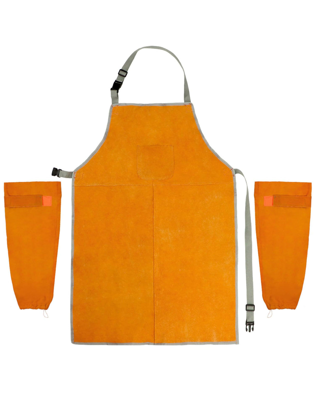 QWORK Welding Apron& Sleeves, Welding Work Protectors Set, Heat and Flame Resistant Leather Work Shop, Blacksmith Protective or Safety Clothing, Welders, Fireplace, Gardening, BBQ Apron, Bib Apron QWORK