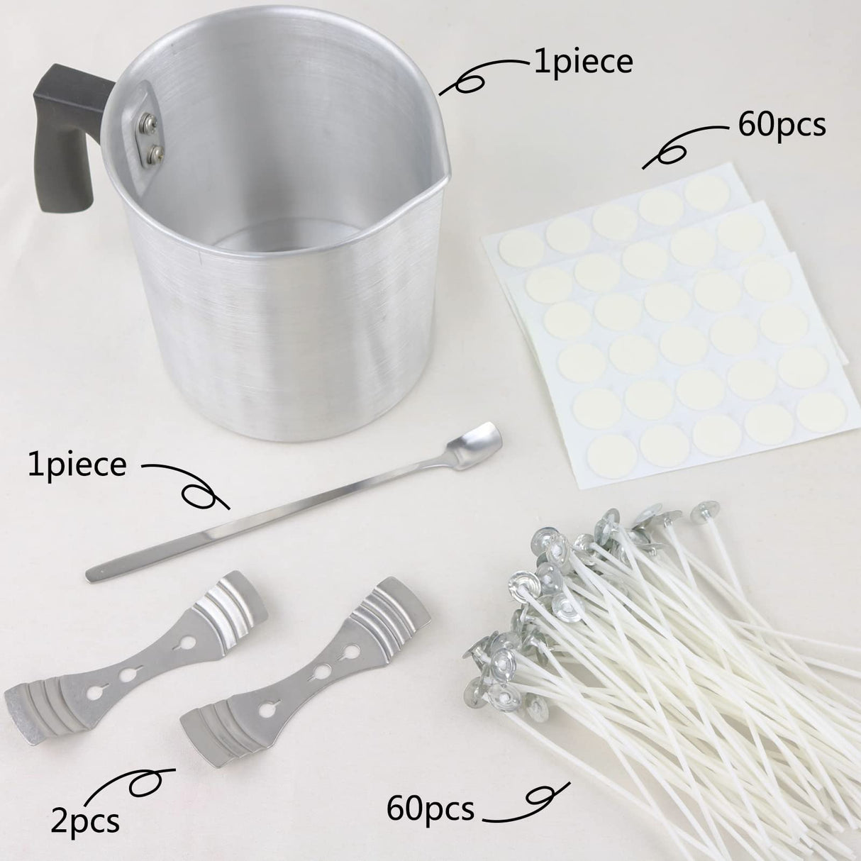 EricX Light Candle Making Kit, 60pcs Candle Wicks, 60pcs Candle Wicks Sticker, 1pc Candle Wax Pouring Pot, 2pcs 3-Hole Wicks Centering Devices, 1pc Mixing Spoon, DIY Candles Craft Tools EricX Light
