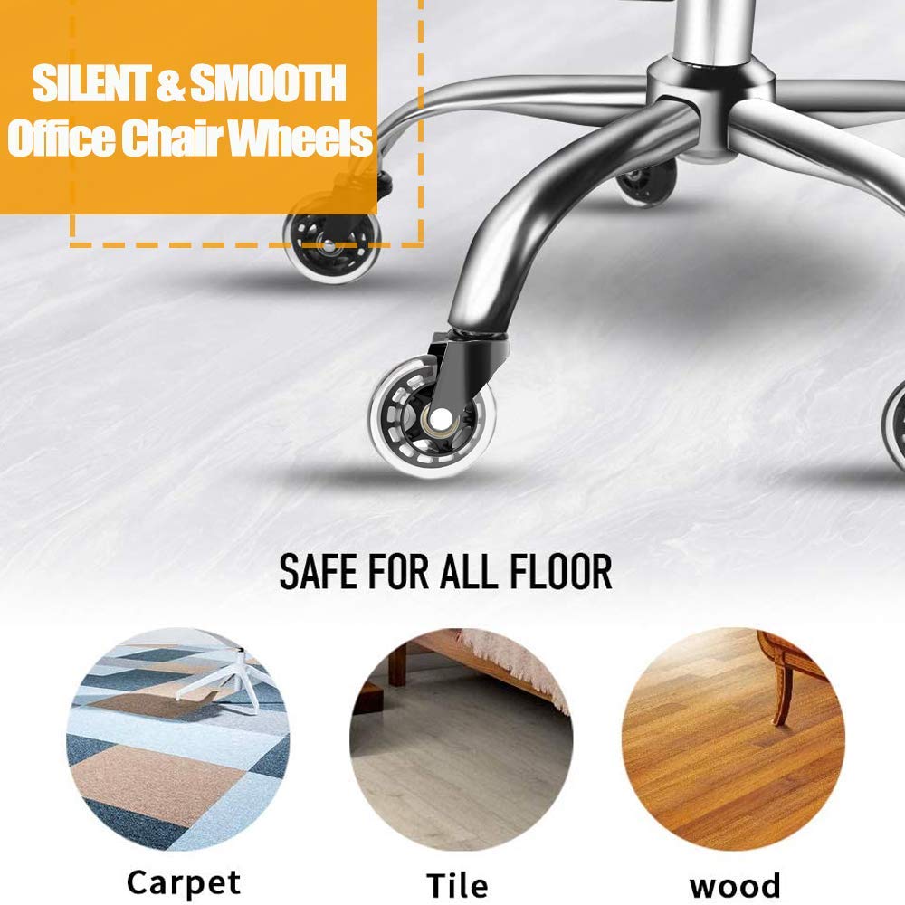 Office Rubber Chair Casters Replacement, 3 Inch Heavy-Duty Computer Gaming Desk Caster Wheels Smooth & Safe Rolling for All Floors Including Hardwood and Carpet, Set of 5 HOSALI