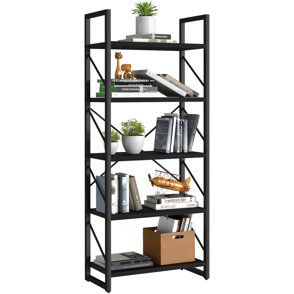 YITAHOME 5 Tiers Bookshelf, Artsy Modern Bookcase, Book Rack, Storage Rack Shelves Books Holder Organizer for Books/Movies in Living Room/Home/Office - Black YITAHOME