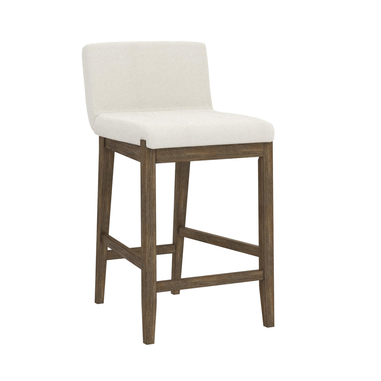Nathan James Gracie Modern Counter Height Bar Stool with Back, Counter Stool Upholstered Chair with Natural Textured Linen and Brushed Wooden Legs, Cream Boucle/Dark Brown Nathan James