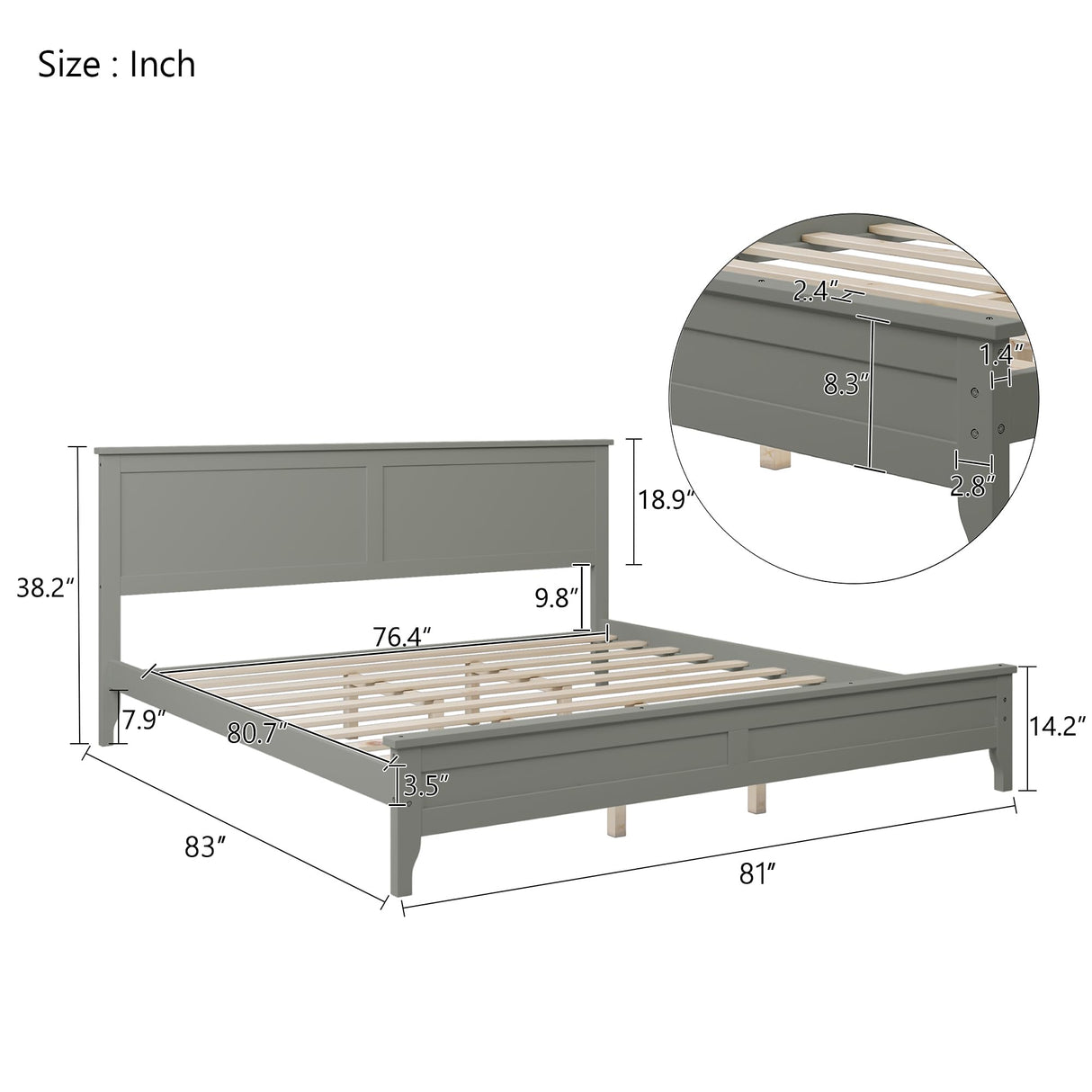 Harper & Bright Designs King Size Platform Bed Frame with headboard/Solid Wood Foundation with Wood Slat Support/No Box Spring Needed/Easy Assembly, Rustic Pine - Gray Harper & Bright Designs