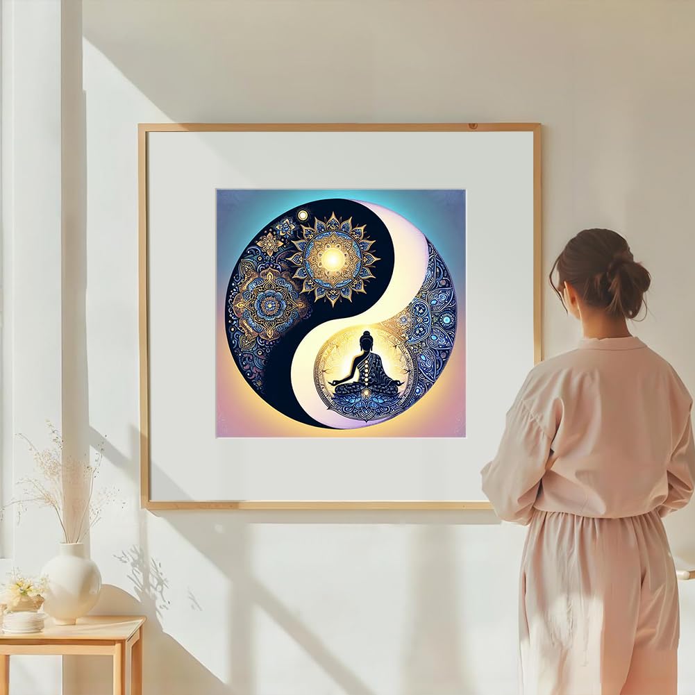DIADAY Yin Yang Diamond Art Kits for Adults, Buddha & Mandala Diamond Painting Kits for Adults, 5D Full Drill Round Diamond Art, DIY Gem Craft Home Wall Decor Gift 12 x 12 Inches DIADAY