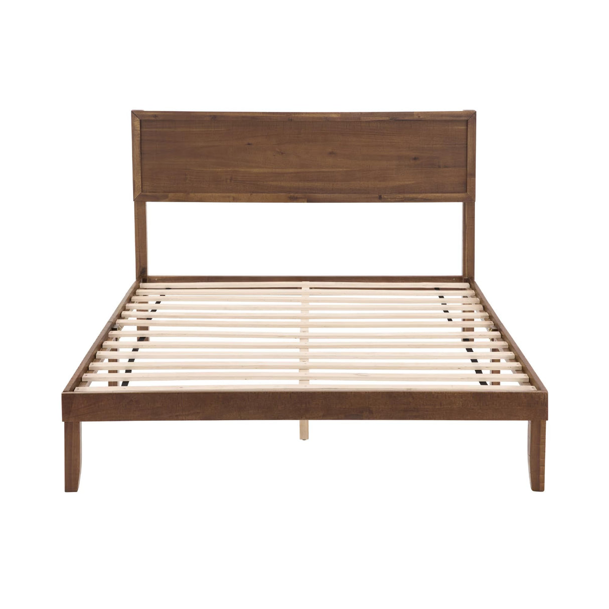 MT EDITION Wood Full Size Bed Frame,Wooden Full Platform Bed Frame with Headboard,Sturdy Rubber Modern Home Style Bed Frame for Bedroom (Full) MT EDITION