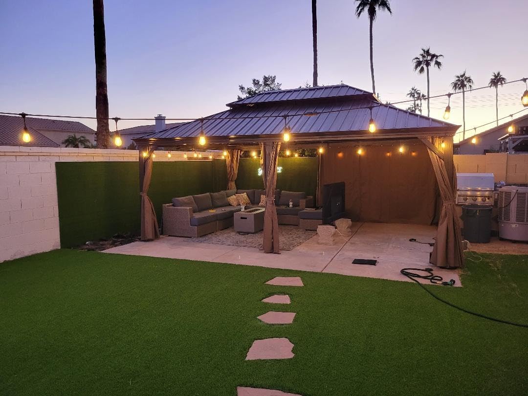 Domi Outdoor Living 14’ X 20’ Hardtop Gazebo, Outdoor Aluminum Frame Canopy with Galvanized Steel Double Roof, Outdoor Permanent Metal Pavilion with Curtains and Netting for Patio, Backyard and Lawn domi outdoor living