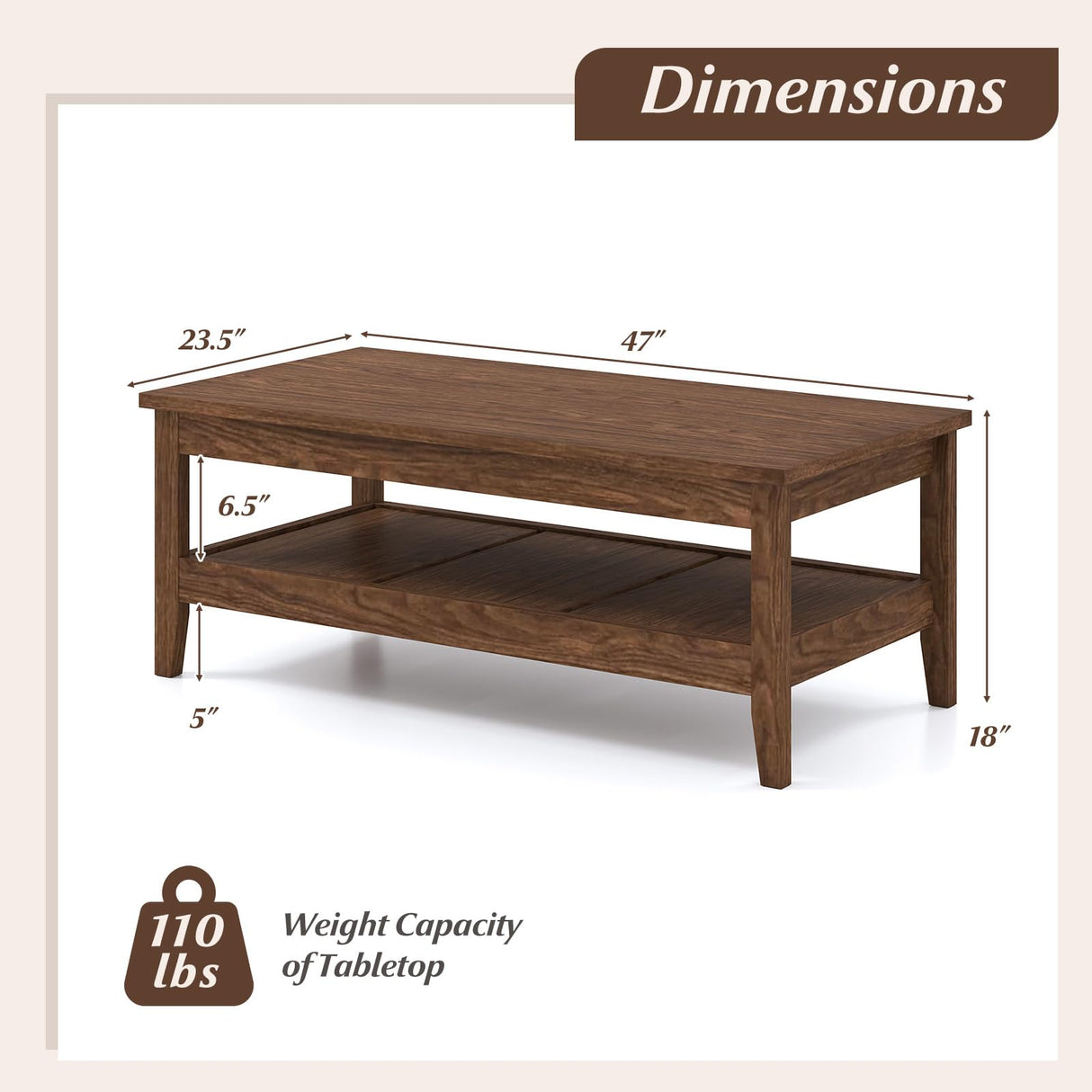 Giantex Mid Century Modern Coffee Table, 2-Tier Rectangle Wood Center Table with Slatted Storage Shelf, Vintage Living Room Table for Reception, Walnut Giantex