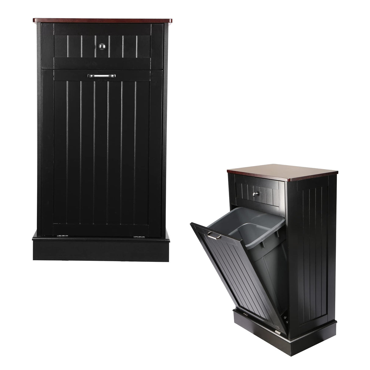 TOLEAD Tilt Out Trash Cabinet Free Standing 10 Gallon Recycling Trash Can Cabinet for Farmhouse Kitchen,Living Room, Dining Room, Black TOLEAD