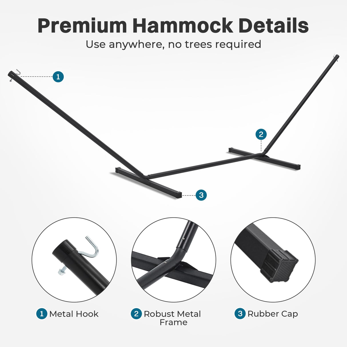 SUPERJARE Hammock with Stand, 2 Person Heavy Duty Hammock with Padded Cotton, Detachable Pillow & Strong Curved-Bar & Portable Carrying Bag, Perfect for Outdoor & Indoor - Dark Cyan SUPERJARE