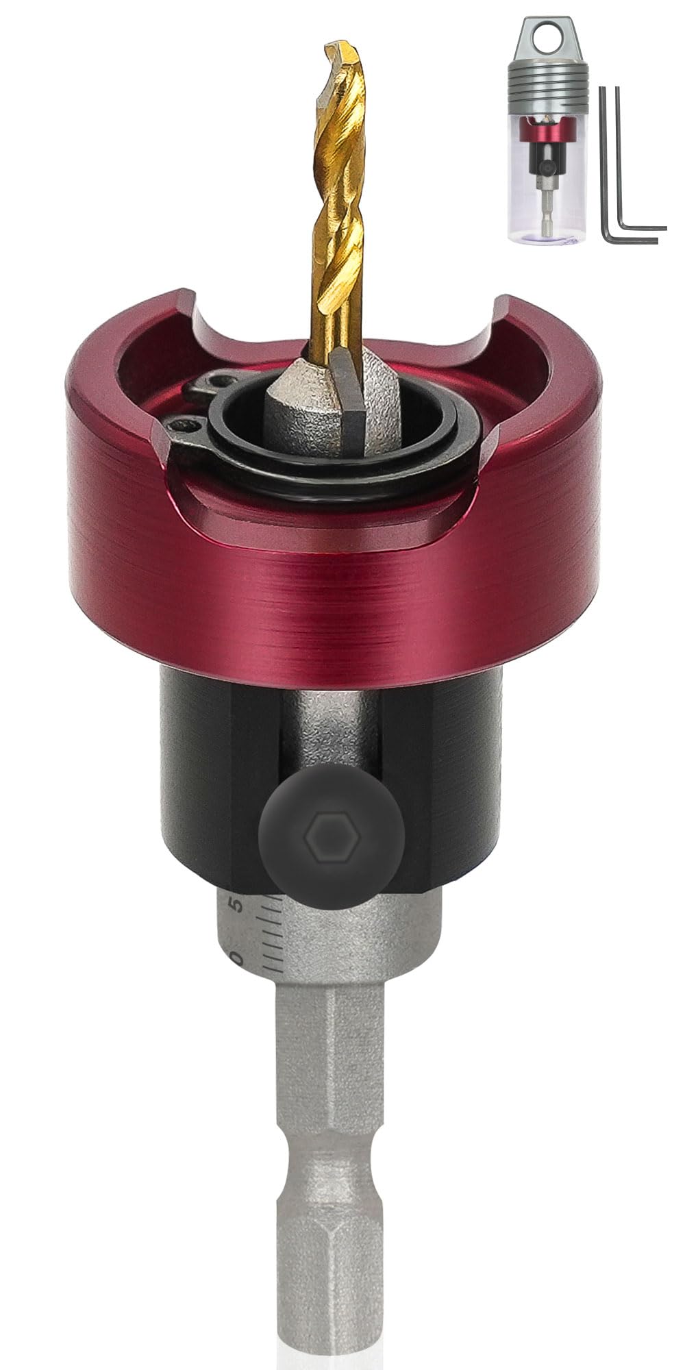 KEENTECH Carbide Tipped 82° Countersink Drill Bit with Depth Stop, 3/8" Dia x 1/8" Drill Diameter x 1/4" Shank, Adjustable Depth Stop with Ball Bearing for High Fine Finish on Softwood and Hardwood KEENTECH