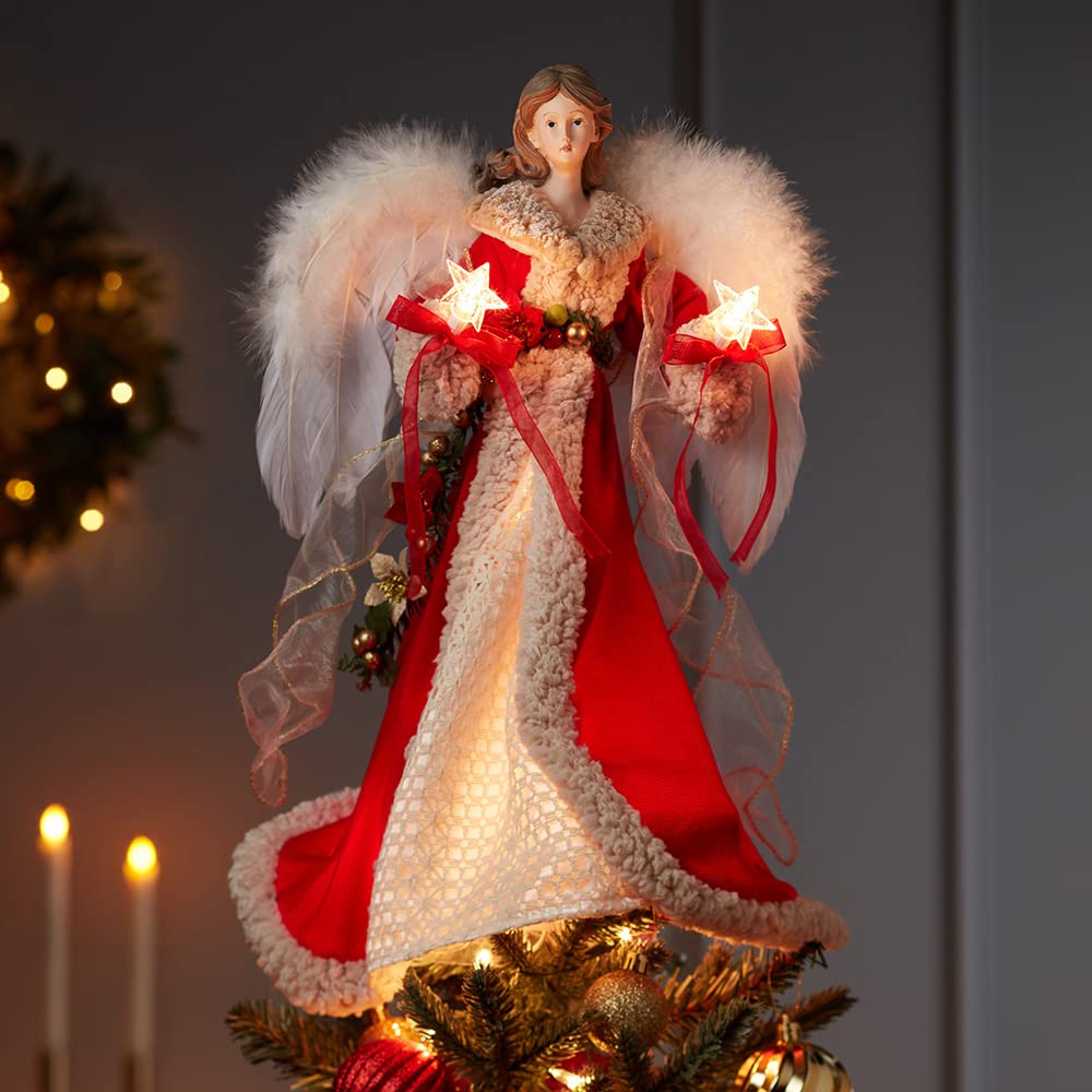 Kurt S. Adler UL 10-Light 16-Inch Kurt Adler Red and Ivory Angel Treetop Kurt S. Adler