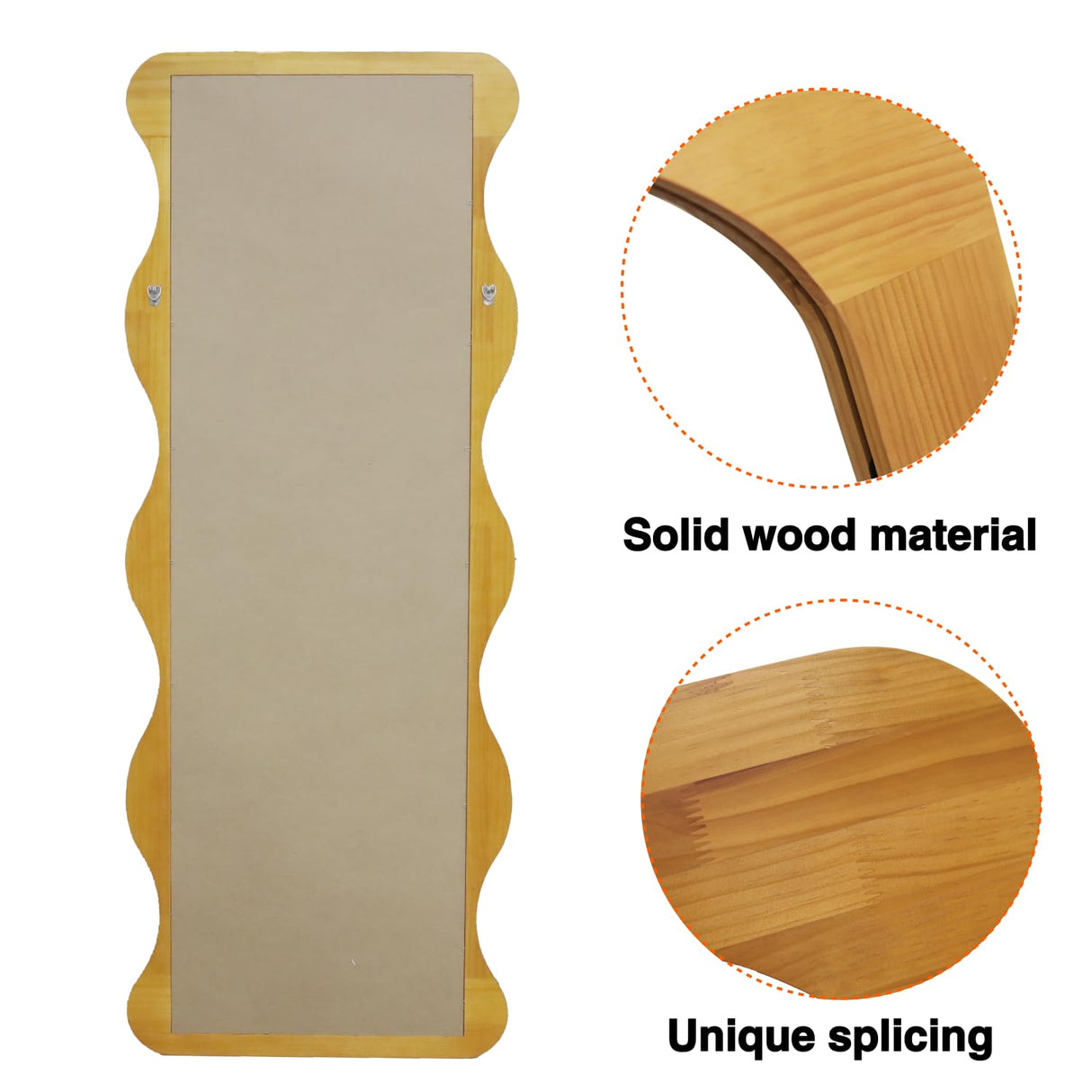 osemy 65" x 24" Full Length Mirror Wood Framed Wavy Full Body Mirror Shatter-Proof Mirror Hanging/Leaning Wall Mounted Wooden Mirror for Dressing Bedroom Living Room osemy