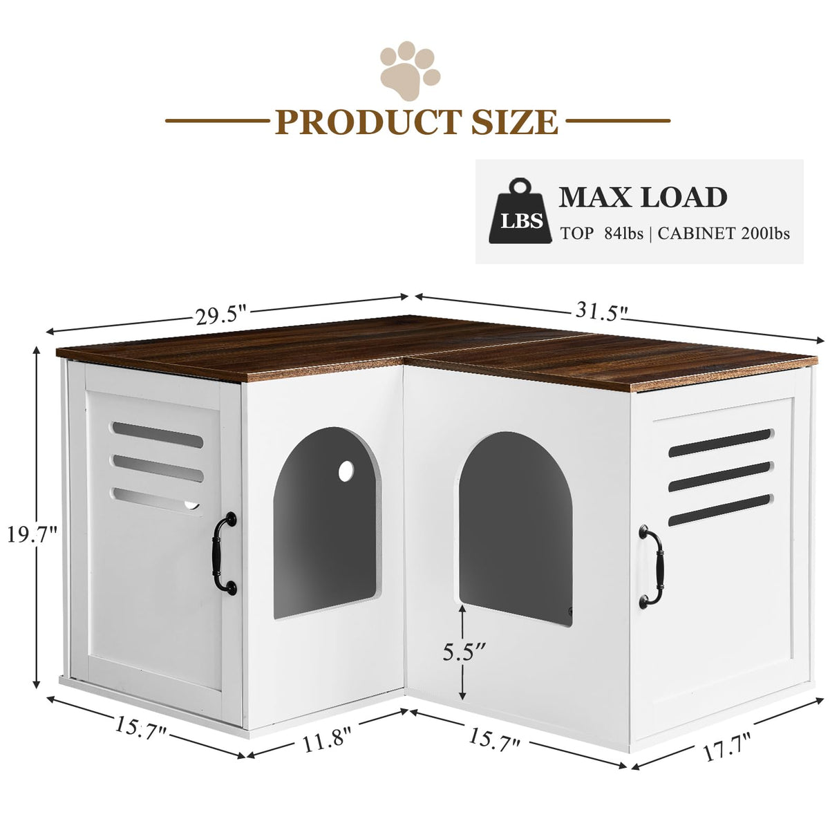 JanflyHome Corner Litter Box Enclosure for 2 Cats, Hidden Litter Box Furniture, Litter Box Cabinet with Double Room, Indoor Cat House End Table, 31.5 x 17.7 x 19.7 in, White JanflyHome