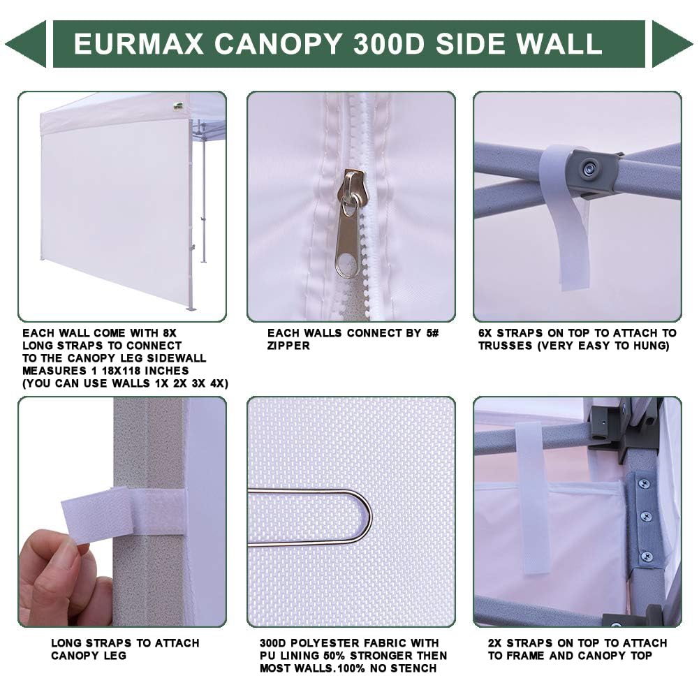 Eurmax USA Instant Canopy SunWall Tent Sidewalls for 10x10 Pop Up Canopy Tent,1 Pack Sidewall Only (White) Eurmax