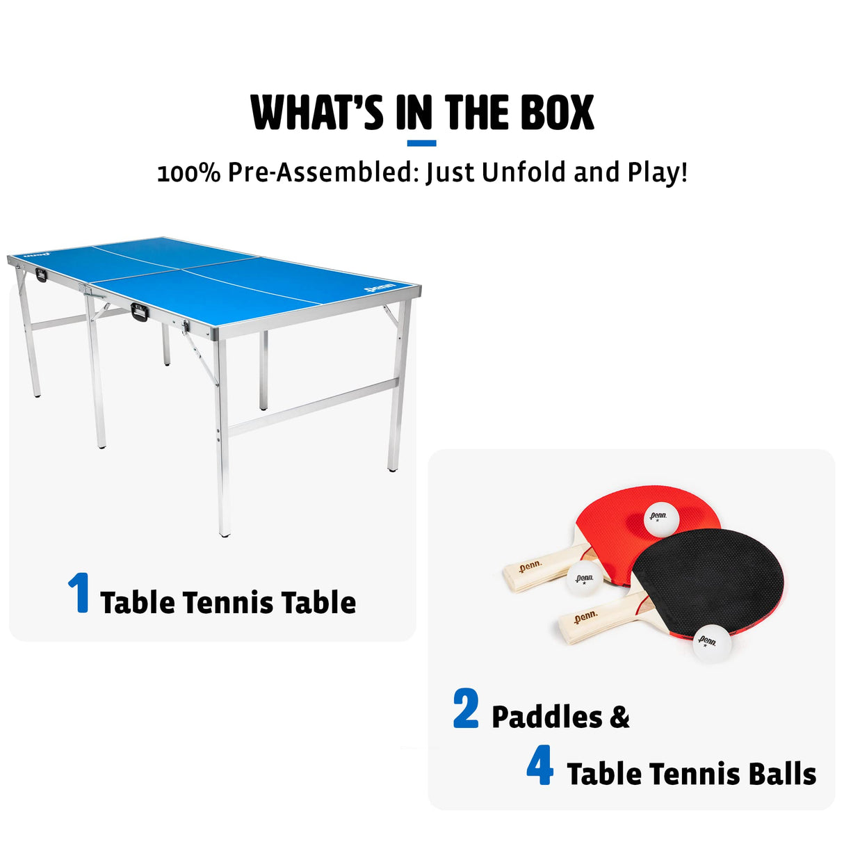 EastPoint Sports Penn Space Saver Table Tennis Table – Fully Assembled 6 Foot x 3 Foot Indoor/Outdoor Portable Table with Net, 2 Ping Pong Paddles and 4 Balls 10 Minute Set Up EastPoint Sports