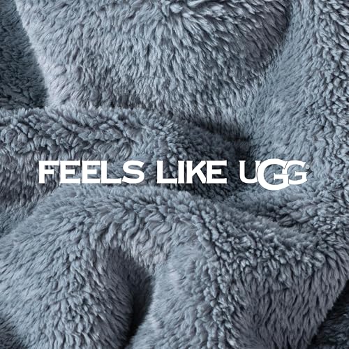 UGG Whitecap Twin Blanket, Soft Cozy Fleece Blanket for Bed, Luxury Fluffy Oversized Throw for Couch, Washable Twin XL Bedding, Dorm Essentials, 66" x 90", Denim Blue UGG