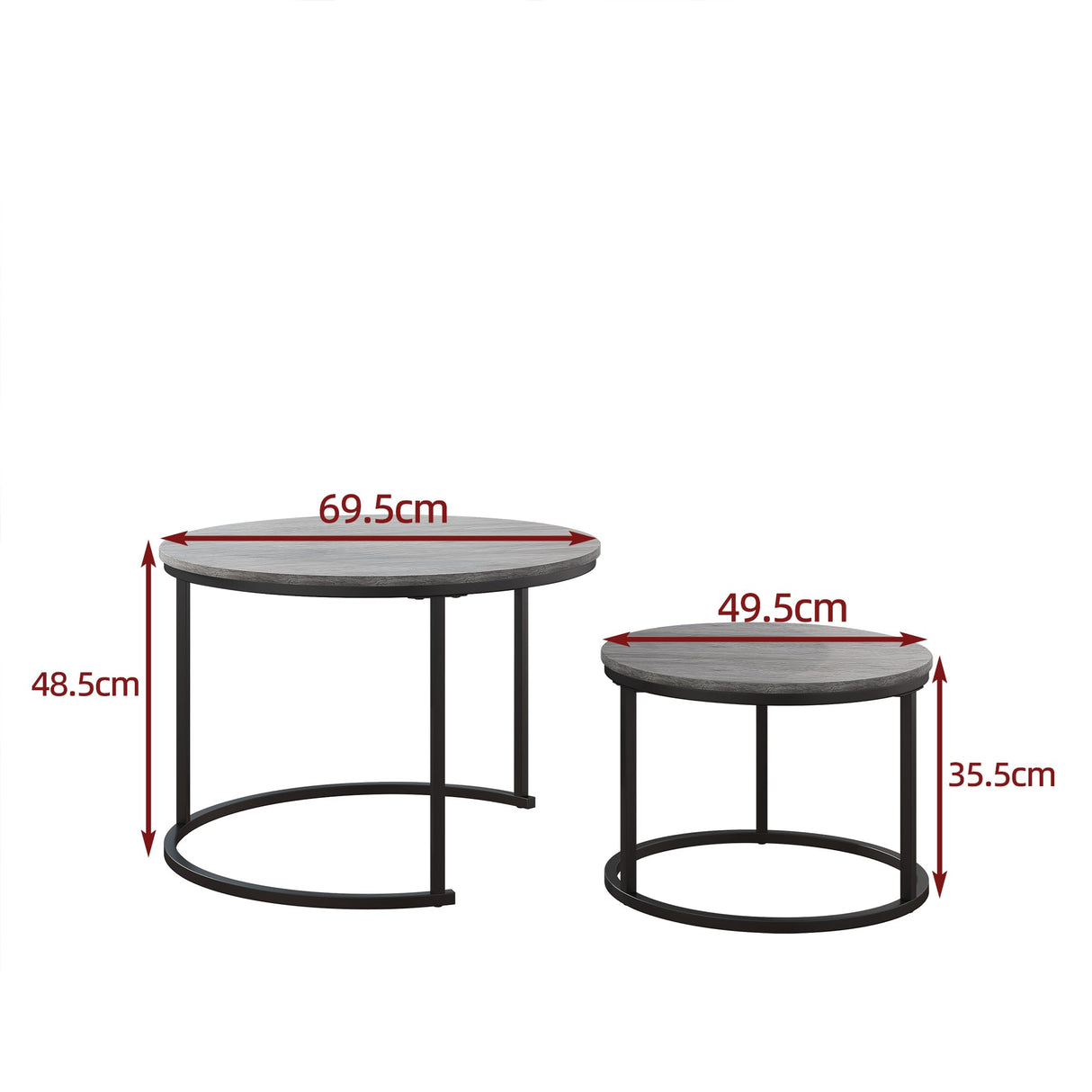 HOJINLINERO Nesting Round Coffee Table Set of 2 End Tables for Living Room,Grey Coffee Table Wooden Accent Furniture with Metal Frame,Stacking Side Tables,Black+Warm Grey HOJINLINERO