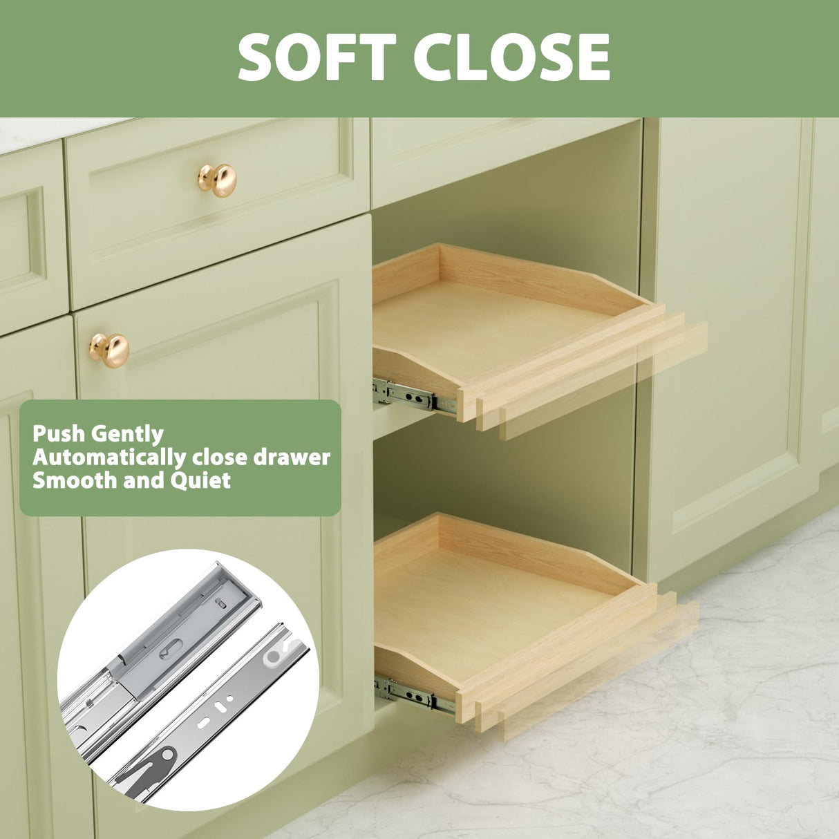 ROOMTEC Soft Close Pull Out Cabinet Organizer 25-1/2" W x 21" D Cabinet Organizer Wood Slide Out Shelves Cabinet Storage and Organizer for Kitchens and Pantry ROOMTEC