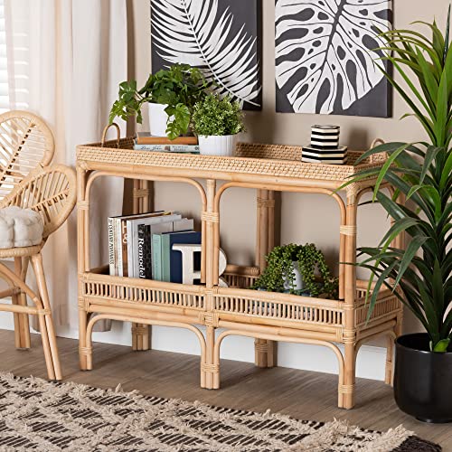 Bali & pari Lombok Modern Bohemian Natural Rattan 2-Tier Console Table bali & pari