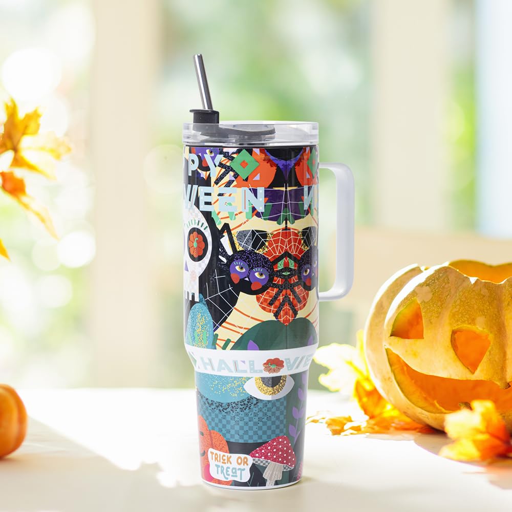 PYD Life 2 Pack Sublimation 40 OZ Tumblers with Handle Blanks White Coffee Mugs Insulated Reusable Travel Cups with Lid and Stainless Straw for Tumbler Heat Press Sublimation Oven Printing PYD Life