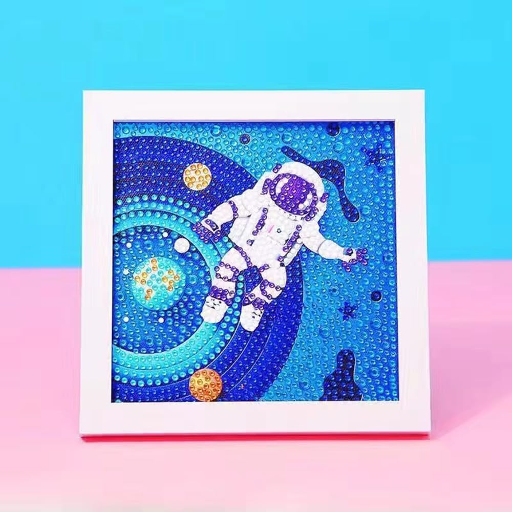 PERFECTSIGHT Cute 5D Diamond Art Kits with Wooden Frame, Kawaii DIY Painting Art for Adults Teen, Diamond Arts and Crafts Sets, Big Gem Full Drill Diamond Dots for Women Beginners (Space Astronaut) PERFECTSIGHT