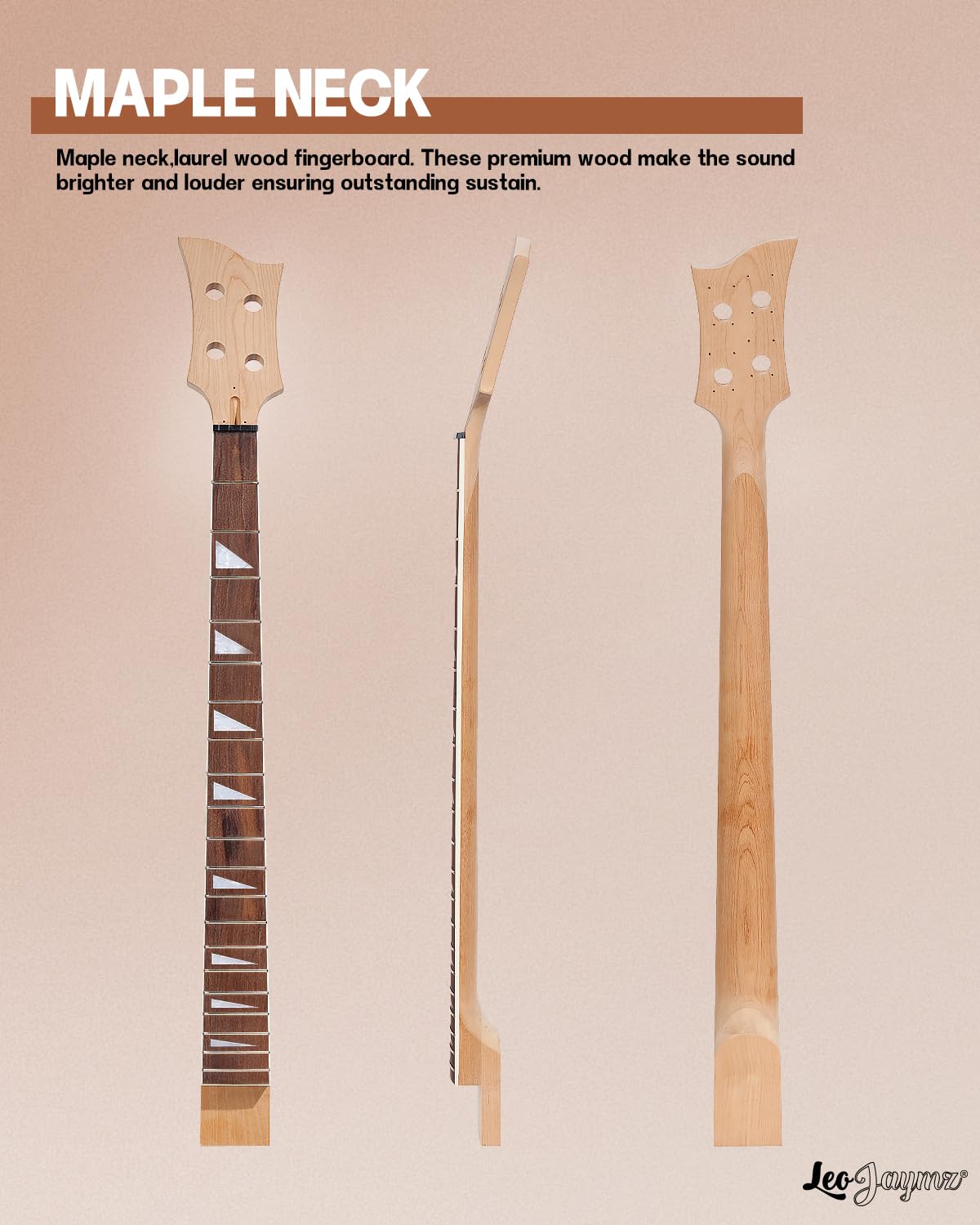 Leo Jaymz DIY Electric Bass Guitar Kits - Roasted Ash Wood Body, Maple Neck and Laurel Wood Fingerboard - Fully Components Included Leo Jaymz