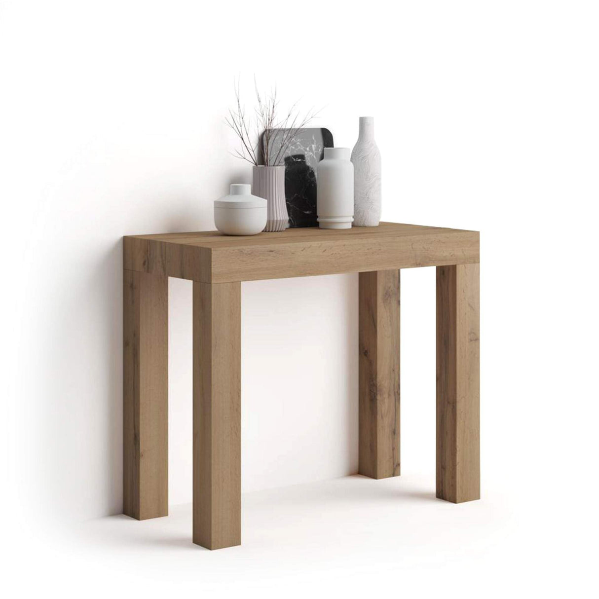 Mobili Fiver, Extendable Console Table, First, Rustic Wood, Laminate-Finished/Aluminium, Made in Italy Mobili Fiver
