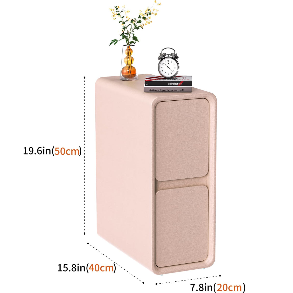 VICITON Modern Narrow Faux Leather Nightstand, Solid Wood Drawer, Storage Accent Table, Small Side End Table for Bedroom (Pink, Narrow) VICITON