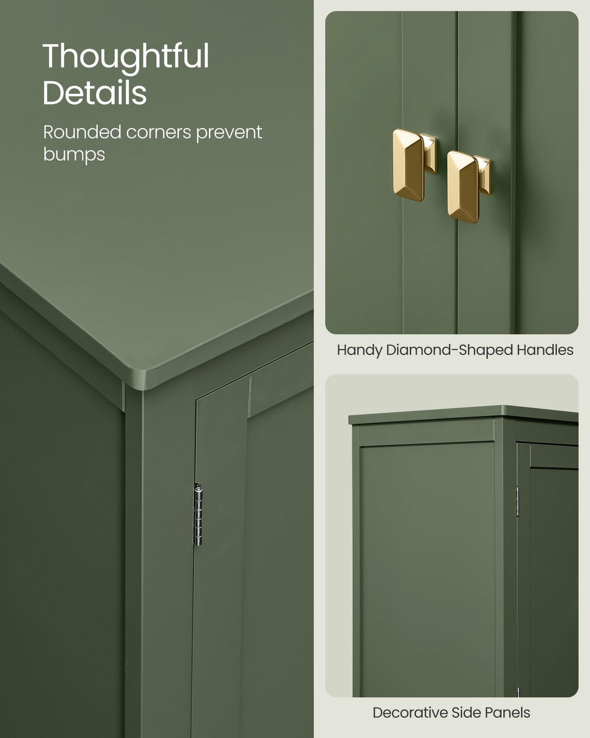 VASAGLE Floor Storage Cabinet, Freestanding Storage Unit with 4 Doors, Adjustable Shelves, 11.8 x 23.6 x 43.3 Inches, for Entryway, Bathroom, Forest Green UBBC552C01 VASAGLE