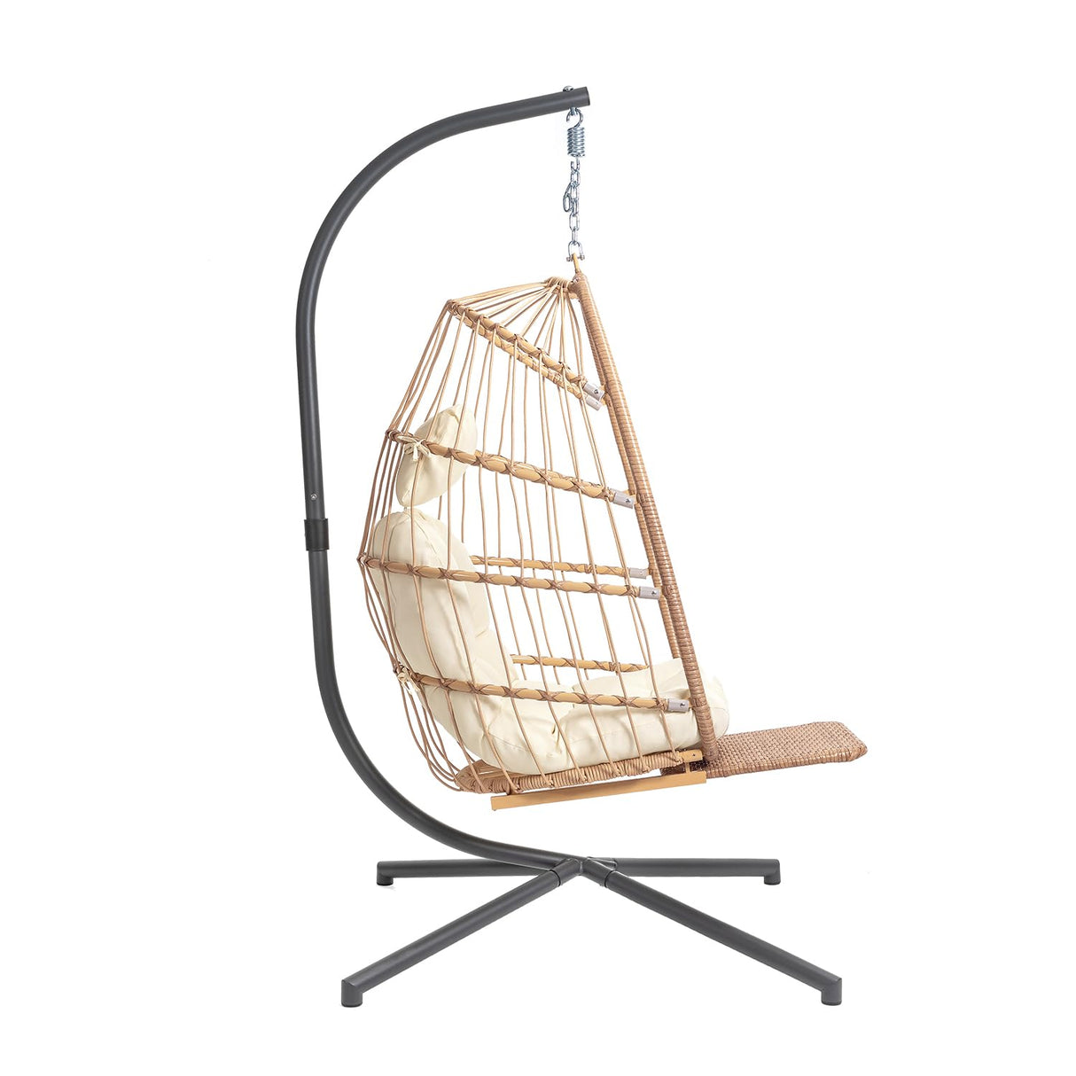 Yechen Hanging Egg Chair with Stand and Footrest for Indoor Outdoor, Foldable Wicker Rattan Patio Egg Swing Chairs Hammock Egg Chair with UV Resistant Cushion for Bedroom Porch, 350 Lbs Capacity Yechen